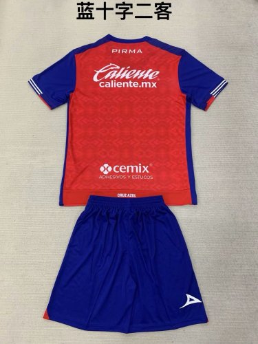 Youth Uniform Kids Kit Cruz Azul 2024-2025 Third Away Red Soccer Jersey Shorts Child Football Set