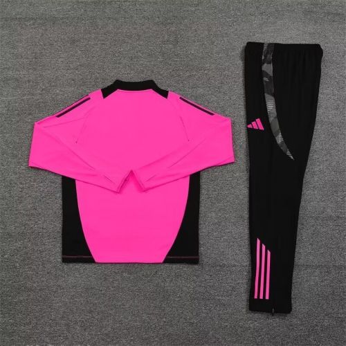 2024-2025 Real Madrid Pink/Black Soccer Training Sweater and Pants Football Kit
