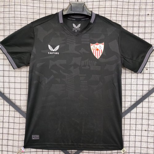 without Sponor Logo Fans Version 2024-2025 Sevilla Black Goalkeeper Soccer Jersey Football Shirt