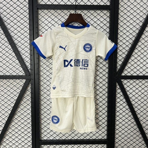 with LALIGA Patch Youth Uniform Kids Kit 2024-2025 Alaves Away White Soccer Jersey Shorts Child Football Set