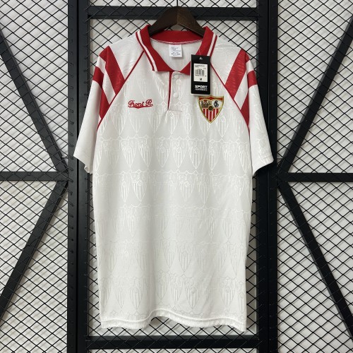 without Sponor Logo Retro Jersey 1992-1993 Sevilla Home Soccer Jersey Vintage Football Shirt
