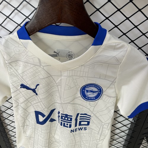 with LALIGA Patch Youth Uniform Kids Kit 2024-2025 Alaves Away White Soccer Jersey Shorts Child Football Set