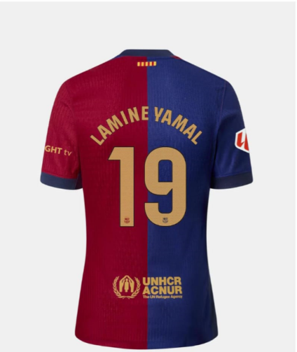 with 125th Anniversary Logo+Big Spofity+LALIGA Patch Fan Version 2024-2025 Barcelona Lamine Yamal 19 Home Soccer Jersey Barca Camisetas de Futbol