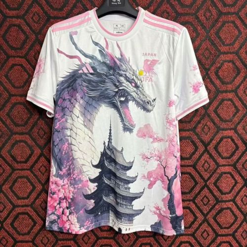 Fan Version Japan 2024 White/Black/Pink Comic Soccer Jersey Football Shirt