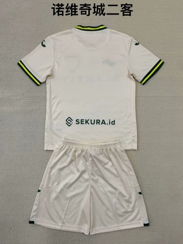 Youth Uniform Kids Kit 2024-2025 Norwich City Third Away White Soccer Jersey Shorts Child Football Set