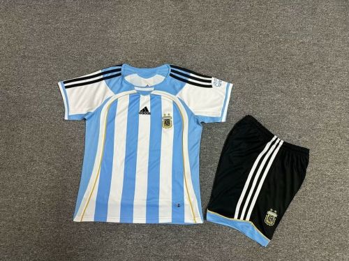 Retro Youth Uniform Kids Kit 2006 Argentina Home Soccer Jersey Shorts Vintage Child Football Set