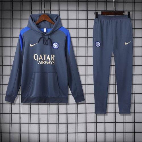 2024-2025 Inter Milan Dark Grey Soccer Training Hoodie and Pants Football Hoody