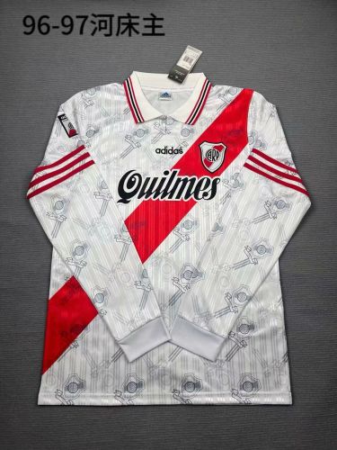 Long Sleeve Retro Jersey 1996-1997 River Plate Home Soccer Jersey LS Vintage Football Shirt