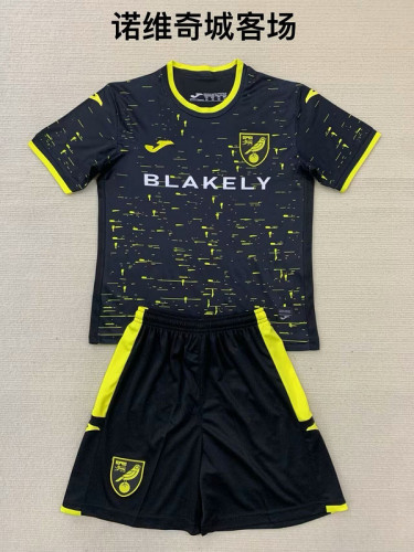Youth Uniform Kids Kit 2024-2025 Norwich City Away Black Soccer Jersey Shorts Child Football Set