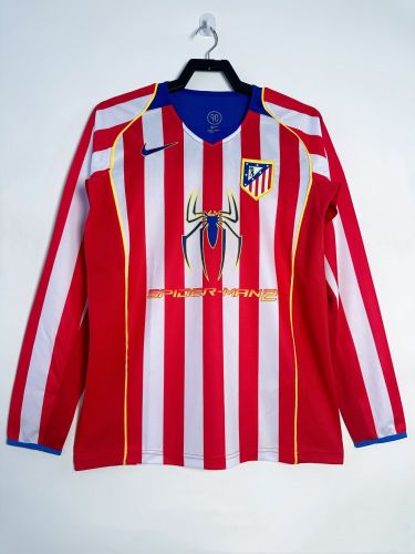 Long Sleeve Retro Jersey 2004-2005 Atletico Madrid Home Red/White Soccer Jersey Vintage Football Shirt