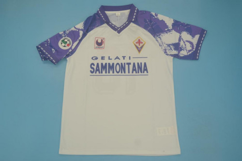 with Serie A Patch Retro Jersey 1994-1995 Fiorentina Away White Soccer Jersey Vintage Football Shirt