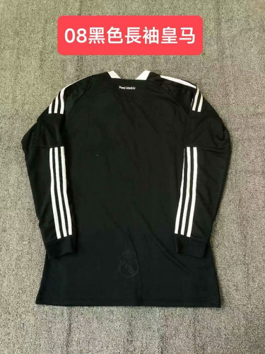 Long Sleeve Retro Jersey 2008-2009 Real Madrid Away Black Soccer Jersey Vintage Football Shirt