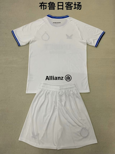 Youth Uniform Kids Kit 2024-2025 Brugge Away White Soccer Jersey Shorts Child Football Set
