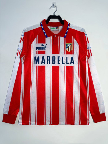 Long Sleeve Retro Jersey 1994-1995 Atletico Madrid Home Red/White Soccer Jersey Vintage Football Shirt