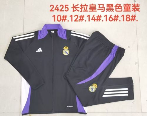 Youth 2024-2025 Real Madrid Black/Purple/White Soccer Training Jacket Football Jacket and Pants