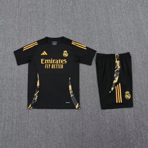 Adult Uniform 2024-2025 Real Madrid Black/Gold Soccer Training Jersey and Shorts Football Kits