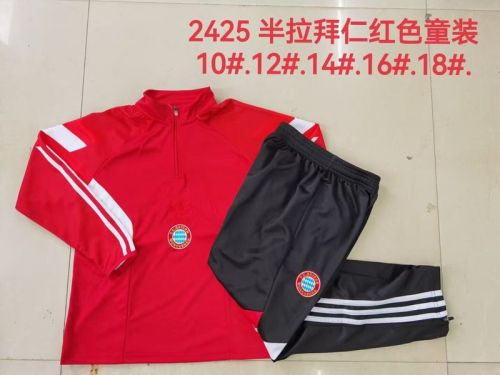 Youth 2024-2025 Bayern Munich Red Soccer Training Sweater and Pants Child Football Kit
