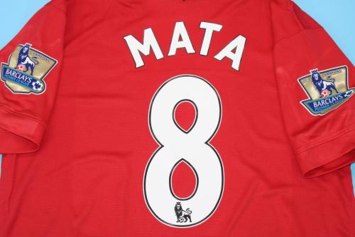 with Golden EPL Patch Retro Jersey 2013-2014 Manchester United MATA 8 Home Soccer Jersey Vintage Football Shirt