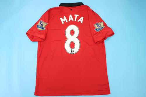 with Golden EPL Patch Retro Jersey 2013-2014 Manchester United MATA 8 Home Soccer Jersey Vintage Football Shirt