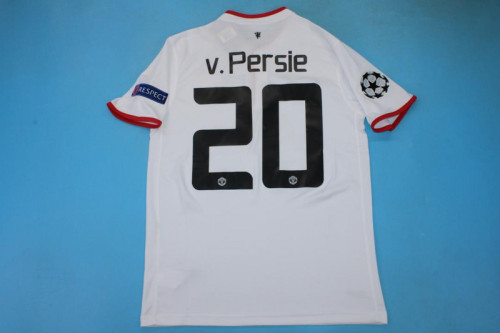with UCL Patch Retro Jersey 2013-2014 Manchester United v.Persie 20 Away White Soccer Jersey Vintage Football Shirt
