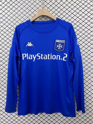 Retro Jersey Long Sleeve 2003-2004 AJ Auxerre Away Blue Soccer Jersey Vintage Football Shirt