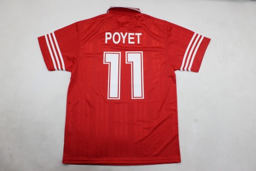 Retro Jersey 1995-1996 Real Zaragoza POYET 11 Away Red Soccer Jersey Vintage Camisetas de Futbol