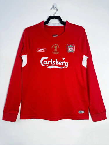 with Front Lettering Long Sleeve Retro Jersey 2004-2005 Liverpool UCL Final Home Soccer Jersey Vintage Football Shirt