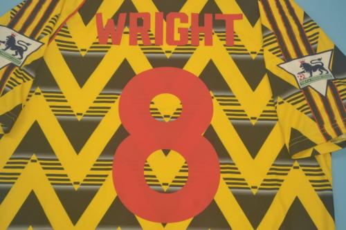 with EPL Patch Retro Jersey 1991-1993 Arsenal WRIGHT 8 Away Yellow Vintage Soccer Jersey