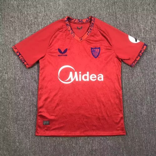 with Sponor Logo Fans Version 2024-2025 Sevilla Away Red Soccer Jersey Football Shirt