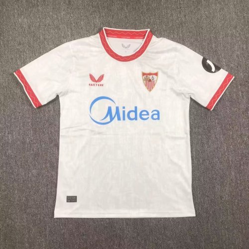 with Sponor Logo Fans Version 2024-2025 Sevilla Home Soccer Jersey Football Shirt