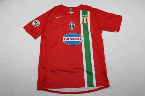 with Serie A Patch Retro Jersey 2005-2006 Juventus Away Red Soccer Jersey Vintage Football Shirt