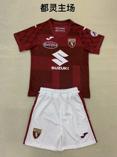 Youth Uniform Kids Kit 2024-2025 Torino Home Soccer Jersey Shorts Child Football Set