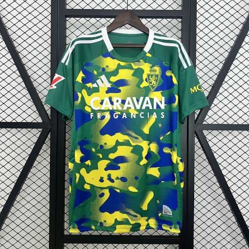 with LALIGA Patch Fan Version 2024-2025 Real Zaragoza Green/Yellow Soccer Training Jersey Football Pre-match Top
