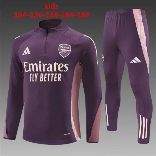 Youth 2024-2025 Arsenal Purple Soccer Training Suit and Pants Child Football Kit