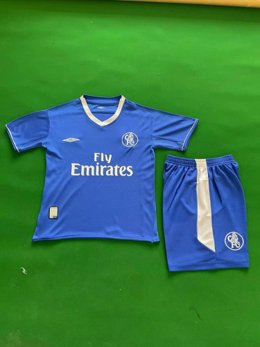 Retro Youth Uniform Kids Kit 2003-2005 Chelsea Home Soccer Jersey Shorts Vintage Child Football Set