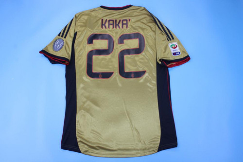 with Serie A+Trophy 7 Patch Retro Jersey 2013-2014 AC Milan KAKA' 22 Third Away Gold Soccer Jersey Vintage Football Shirt