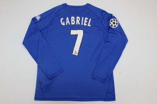 with UCL Patch Retro Jersey Long Sleeve 2003-2004 AJ Auxerre GABRIEL 7 Away Blue Soccer Jersey Vintage Football Shirt