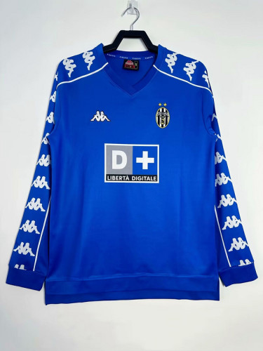 Long Sleeve Retro Jersey 1999-2000 Juventus Away Blue Soccer Jersey Vintage Football Shirt