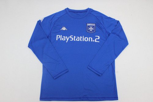 with UCL Patch Retro Jersey Long Sleeve 2003-2004 AJ Auxerre GABRIEL 7 Away Blue Soccer Jersey Vintage Football Shirt