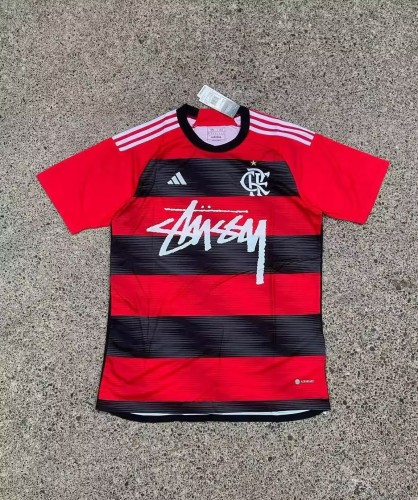 with STUSY Signed Version 2024-2025 Flamengo Home Soccer Jersey Football Shirt