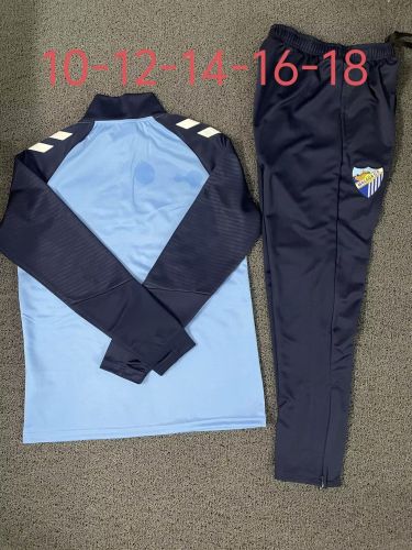 Youth 2024-2025 Malaga Blue Soccer Training Sweater and Pants Child Football Kit
