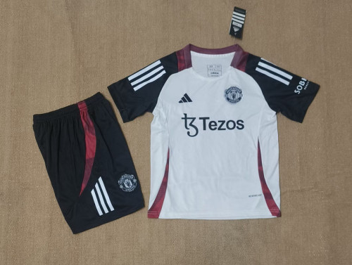 Youth Uniform Kids Kit 2024-2025 Manchester United White/Black Soccer Training Jersey Shorts Child Football Set