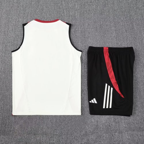 Adult Uniform 2024-2025 Manchester United White Soccer Training Vest and Shorts Football Set