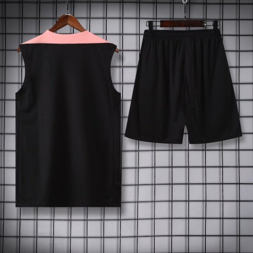 Adult Uniform 2024-2025 Paris Black/Pink Soccer Training Vest and Shorts PSG Football Set