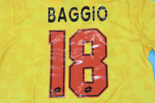 Retro Jersey 1995-1996 AC Milan BAGGIO 18 Third Away Yellow Soccer Jersey Vintage Football Shirt