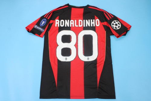 with UCL+Trophy 7 Patch Retro Jersey 2010-2011 AC Milan RONALDINHO 80 Home Soccer Jersey Vintage Football Shirt