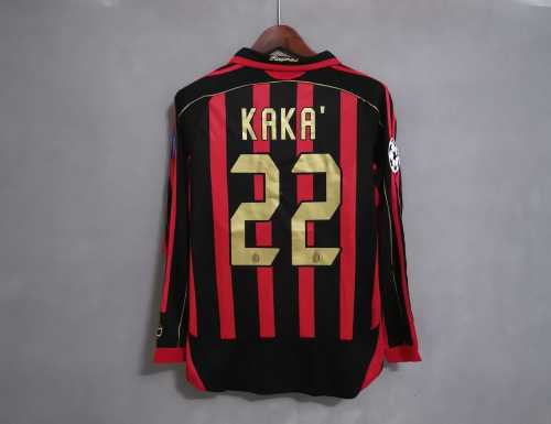 with UCL Patch Long Sleeve Retro AC Maillot 2006-2007 AC Milan KAKA' 22 Home Vintage Soccer Jersey