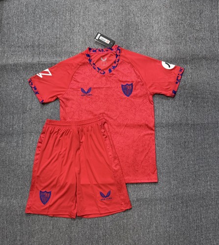 with LALIGA Patch Adult Uniform 2024-2025 Sevilla Away Red Soccer Jersey Shorts Football Kit