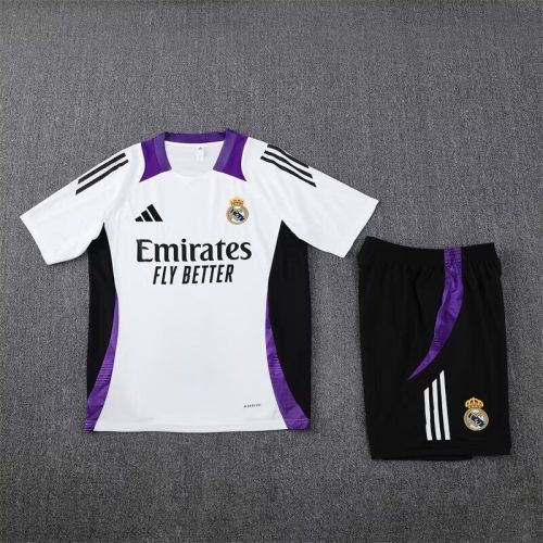 Adult Uniform 2024-2025 Real Madrid White/Purple Soccer Training Jersey and Shorts Football Kits