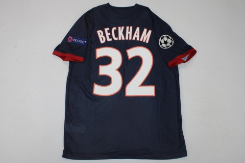 with UCL Patch Retro Jersey 2013-2014 PSG BECKHAM 32 Home Soccer Jersey Vintage Paris Football Shirt